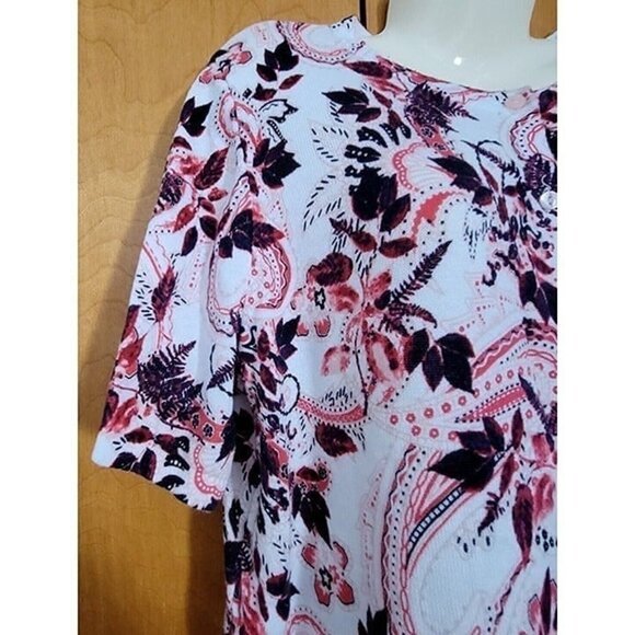 CJ Banks 14 Women's Button Up Floral Sweater X short sleeves Cotton knit EUC - Picture 4 of 9